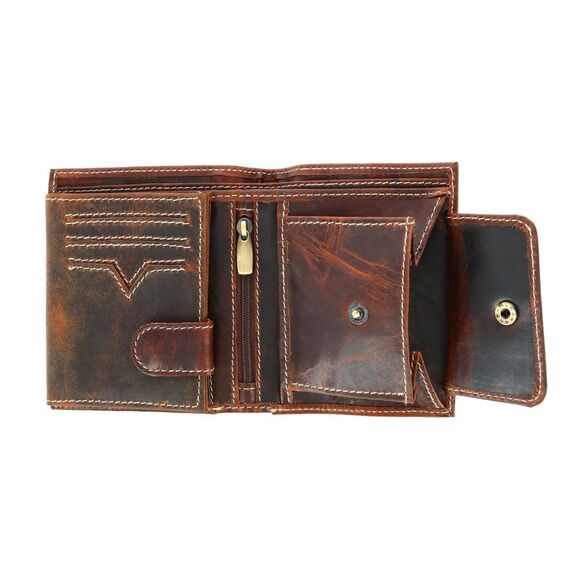 CTM Men's Oil Pull Up Leather Euro Bifold Wallet - Picture 3 of 5